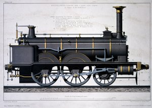 Locomotiva a vapore della Ferrovia di Mulhouse - disegno a lavaggio da Unknown artist