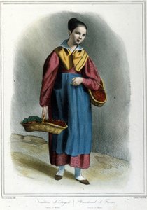 Venditrice di fragole. Incisione da "Costumi milanesi di Locarno" da Unknown artist