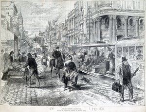 Scene di strada, Collins Street a Melbourne nel 1889 da Unknown artist