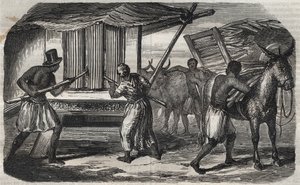 Produzione di zucchero: un mulino per la canna da zucchero in una fabbrica di zucchero nelle Indie Occidentali. Incisione del 1859 da Unknown artist