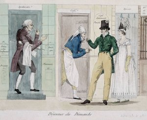 Pranzo della domenica (droghiere, caffetteria, farmacista) - incisione da Unknown artist