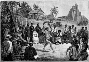 Tahiti: danze tahitiane a Papeete, davanti alla corte del re Pomare V