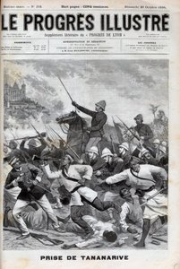 Presa di Antananarivo - I militari francesi invasero Antananarivo nel 1895 - Conquista del Madagascar - cattura di Tananarive da parte della forza di spedizione francese il 30 settembre 1895 - incisione in "Le Progres illustré" del 1895