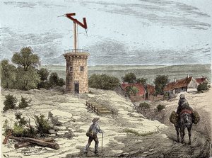 Telegrafo: Telegrafo di Claude Chappe (1765-1805) intorno al 1794 - Incisione da Unknown artist