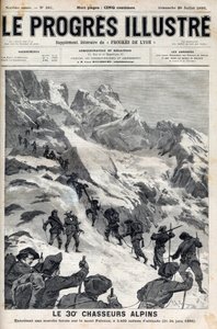 Il 30° cacciatori alpini in marcia forzata sul Monte Pelvoux a 3400 metri di altitudine il 21-24 giugno 1895 - incisione in "Le Progrès illustré" del 1895 da Unknown artist