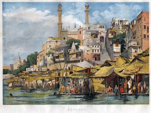 Il ghat di Benares in India (odierna Varanasi) (ghat che designa i gradini che coprono le rive dei fiumi e le rive dei bacini e dei serbatoi che permettono di scendere a contatto con l