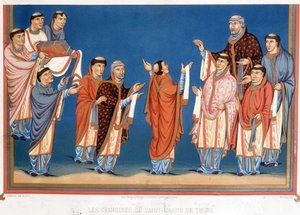I Canonici di San Martino di Tours offrono al Re Carlo il Calvo una Bibbia scritta nella loro abbazia da Unknown artist