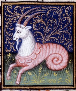 Il Capricorno. Miniatura di un oroscopo. Manoscritto del XV secolo. Bibl. Trivulziana, Milano