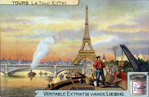 La Torre Eiffel vista dalla Senna a Parigi di sera da Unknown artist