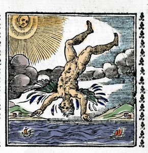 La caduta di Icaro. Xilografia colorata. XVI secolo da Unknown artist