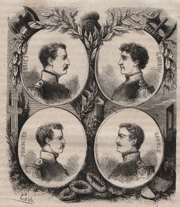 I Quattro Sergenti (Jean Francois Bories (1795-1822), Jean Joseph Pommier (1796-1822), Marius Claude Raoulx (1797-1822)) e Charles Goubin (1798-1822) di La Rochelle accusati durante la Restaurazione di voler rovesciare la monarchia e ghigliottinati nel 182 da Unknown artist