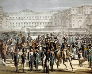 Il generale francese e re di Napoli Gioacchino Murat (1767-1815) rivede la milizia cisalpina davanti alla Villa Reale di Monza il 07/08/1801. Museo del Risorgimento, Milano da Unknown artist