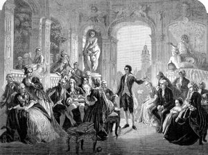 Il poeta tedesco Johann Wolfgang Goethe alla corte del Margravio Federico di Baden. Incisione dal dipinto di Federico Pecht da Unknown artist