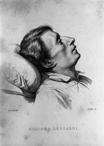 Il poeta italiano Giacomo Leopardi (1798-1837) sul letto di morte.