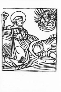 La vita di San Bernardo di Menthon (923 - 1008). Incisione da "Leben der Heiligen - sommerteil" (Il libro dei santi) di Jacobus (Giacomo) da Varagine (1228-1298). Lubecca 1488 da Unknown artist