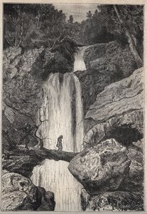 La cascata di Linklater - illustrazione del XIX secolo per il romanzo storico "I Puritani di Scozia" (Old Mortality) di Walter Scott (1771-1832) da Unknown artist