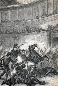 Il massacro di Tessalonica nel 390. Incisione 1884