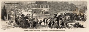 Il Mikado (Imperatore del Giappone) scudiero nel campo a Kioto (o Kyoto), pista di addestramento per i cavalli imperiali. Incisione per illustrare il viaggio in Giappone, nel 1863-1864, di Aime Humbert, ministro della Confederazione Svizzera, in "Le tour d da Unknown artist