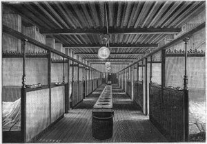 La Scuola Monge nel 1884 a Parigi. Un dormitorio con lavandini. in "La Nature. Revue des sciences et de leurs applications aux arts et à l
