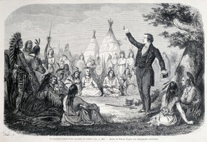 Il profeta mormone Joseph Smith che predica agli indiani (Nord America). Illustrazione del XIX secolo da Unknown artist