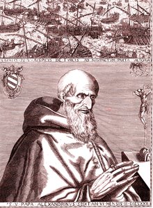 Il Papa Pio V fa alleanza con la flotta spagnola e la flotta veneziana contro i turchi nella battaglia di Lepanto nell