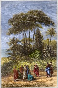 La scuola di Pitagora - Pitagora tra i suoi allievi a Crotone - incisione del 1879 da Unknown artist