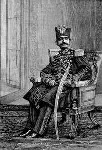 Lo Scià di Persia, Nassr-ed-din (Nasser-ed-din), in costume cerimoniale