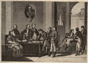 Trattato di Tolentino o Pace di Tolentino, firmato il 19 febbraio 1797 a Tolentino, Italia, tra Francia e Stati Pontifici. (Tra il Generale Bonaparte e Papa Pio VI). Il Papa rinuncia ad Avignone