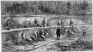 La ferrovia Transiberiana: cantiere dei lavoratori cinesi. (Da una fotografia). Incisione in "La Nature: revue des sciences et de leurs applications aux arts et a l