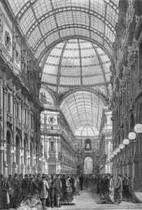 La Galleria Vittorio Emanuele a Milano nel 1867. Incisione del 1867 da Unknown artist