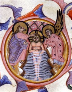 Il battesimo di Cristo nel Giordano da parte di San Giovanni Battista - dopo una miniatura di un manoscritto del XIV secolo da Unknown artist
