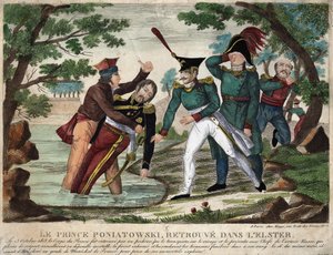 Il corpo del Principe Joseph (Jozef) Antoni Poniatowski (1763) trovato nel fiume Elster il 23 ottobre 1813, incisione dell