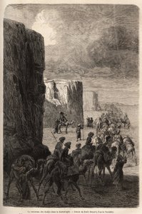 La carovana degli Hajis (pellegrini musulmani) a Korantaghi (Persia, Iran). Disegno di Emile Bayard per illustrare il viaggio in Asia Centrale, nel 1863, di Arminius Vambery (scienziato ungherese travestito da derviscio). Incisione in "Le tour du monde" da Unknown artist
