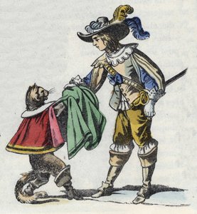 Il gatto e il suo padrone, il Marchese di Carabas. Illustrazione della fiaba "Il gatto con gli stivali" di Charles Perrault da Unknown artist