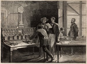 La stazione telegrafica centrale alla fabbrica di Creusot. Incisione per illustrare un viaggio a Creusot e alle miniere di Saone e Loira, nel 1865, di L. Simonin, in 