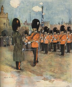 Il cambio della guardia a Buckingham Palace a Londra nel 1893. Illustrazione di M.C. Morel. Collezione Bianchetti. da Unknown artist