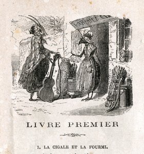La cicala e la formica. Favola di La Fontaine. Incisione del XIX secolo da Unknown artist
