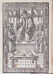 Il compositore e teorico musicale Pietro Aaron come presidente tra i suoi studenti. Illustrazione da 