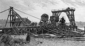 Costruzione del ponte Mirabeau a Parigi (1893): il ponte di servizio (da una fotografia). Incisione in 