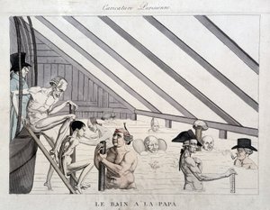 Il bagno del papà: caricatura sulle piscine a Parigi da Unknown artist