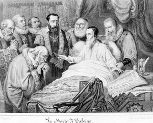 La morte di Jean Calvin (1509 - 1564).