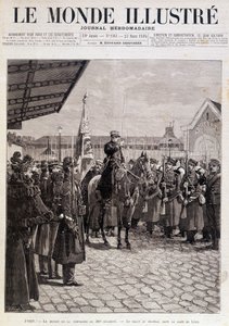 La partenza della Compagnia del 200º Reggimento. Saluto alla bandiera alla Gare de Lyon. "Il Mondo Illustrato". 23/03/1895. Disegno da Unknown artist