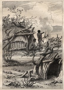 La spedizione intorno al mondo (1790-1792) del Capitano Etienne Marchand (1755-1793): capanne indigene della terra di Enddacht (Australia) - illustrazione tratta da "I grandi marinai del XVIII secolo" da Unknown artist