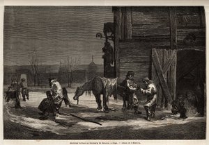 Il ferrant maresciallo, nel sobborgo di Mosca. Disegno di Henriet, per illustrare il suo viaggio nelle province baltiche russe nel 1851-54. Incisione in "Le tour du monde", a cura di Edouard Charton da Unknown artist