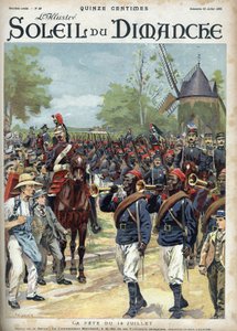 La festa del 14 luglio: il comandante Marchand guida i cavalieri senegalesi. Incisione in "Le sun-du-dimanche", 23 luglio da Unknown artist