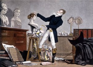 Il parrucchiere - litografia, inizio XIX secolo