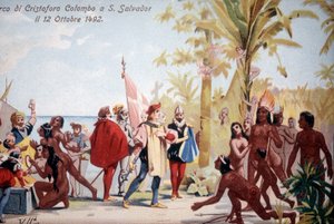 Lo sbarco di Cristoforo Colombo a San Salvador (Bahamas) il 12/10/1492