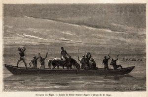 Le lunghe canoe dei Bambaras sul fiume Niger, manovrate con lunghe pertiche, possono trasportare diverse persone e persino bestiame o cavalli da Unknown artist