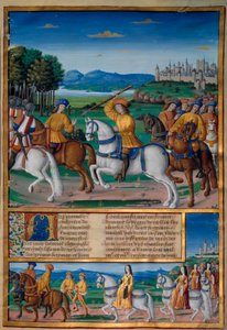 La follia di Carlo VI (1368-1422). Il 5 agosto 1392, nella foresta di Le Mans, iniziò a manifestare attacchi di furiosa follia: urlando per tradimento, attaccò la sua stessa truppa e uccise quattro persone. Cronache di Enguerrand de Monstrelet da Unknown artist