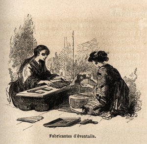 La fabbricazione di ventagli. Incisione per illustrare il viaggio in Giappone nel 1863-1864, di Aime Humbert, ministro della Confederazione Svizzera, in "Le tour du monde, nouveau journal des voyages", a cura di Edouard Charton da Unknown artist